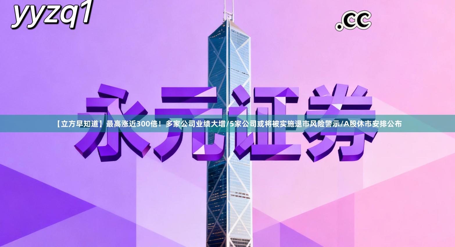 【立方早知道】最高涨近300倍！多家公司业绩大增/5家公司或将被实施退市风险警示/A股休市安排公布